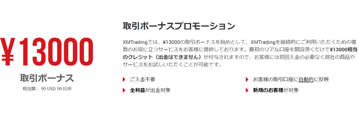 XMの口座開設ボーナスは13,000円！